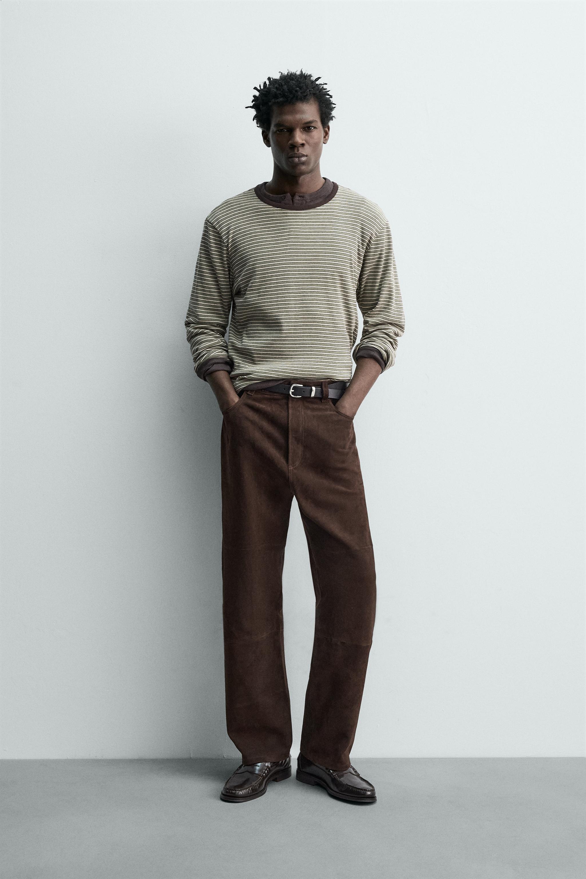 PANTALON STRAIGHT FIT CUIR DAIM